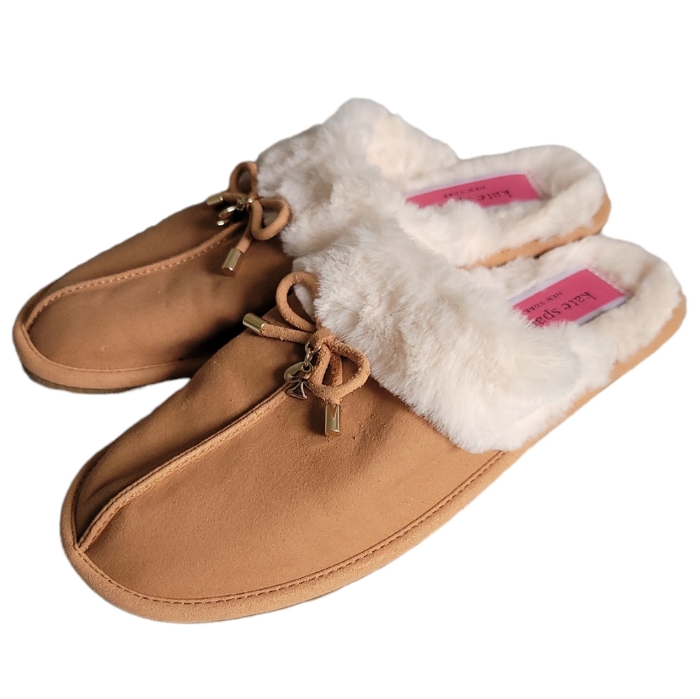 NEW Kate Spade Lacey Faux Suede Faux Fur Slippers Size